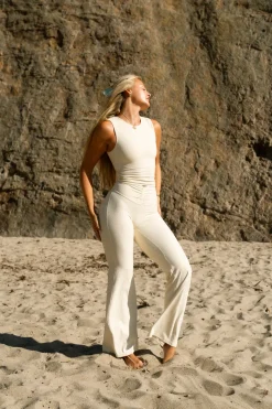 Cloud II™ Rib Cinch Wide Leg Trouser - Ivory