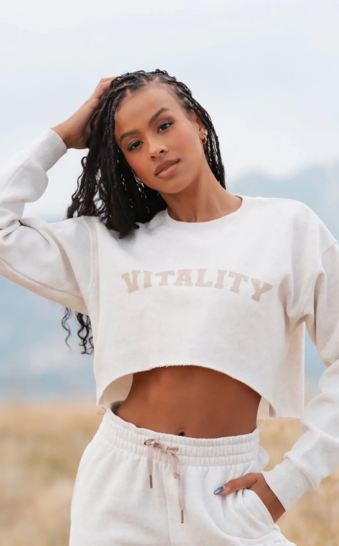 Vitality Cozy® Raw Hem Crop - Oat Marl - Varsity