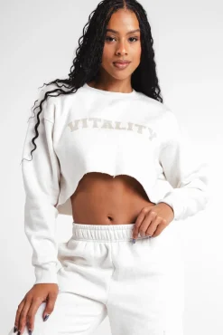 Vitality Cozy® Raw Hem Crop - Oat Marl - Varsity
