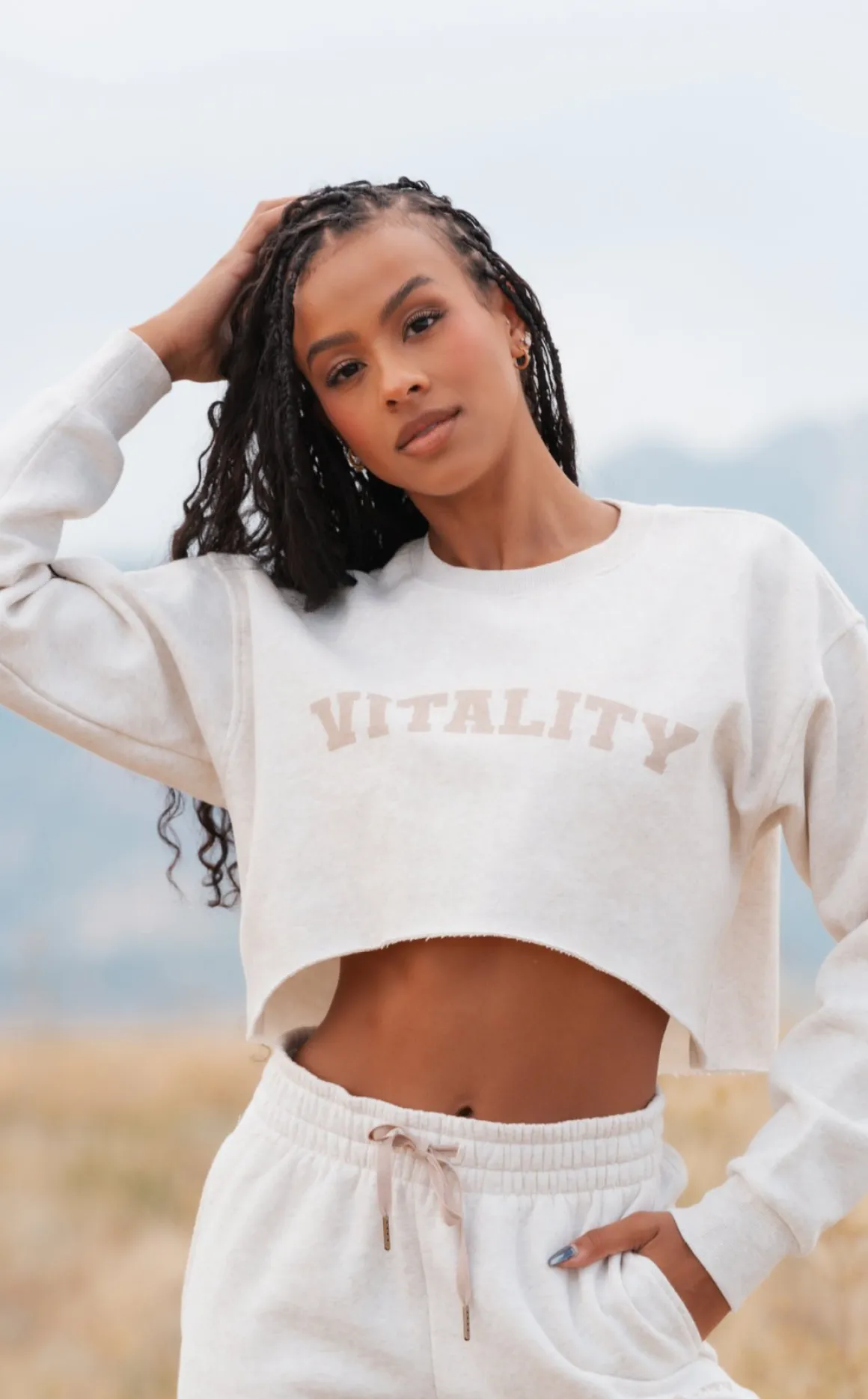 Vitality Cozy® Raw Hem Crop - Oat Marl - Varsity