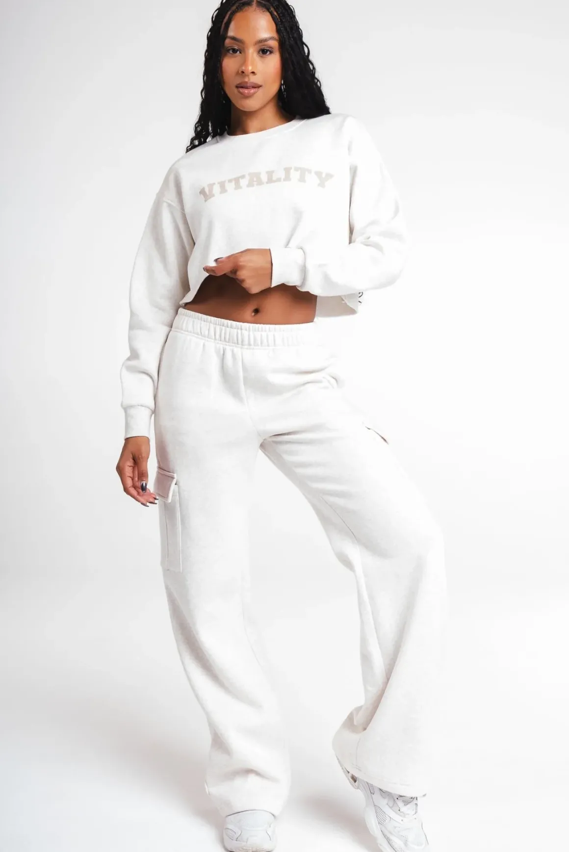 Vitality Cozy® Raw Hem Crop - Oat Marl - Varsity