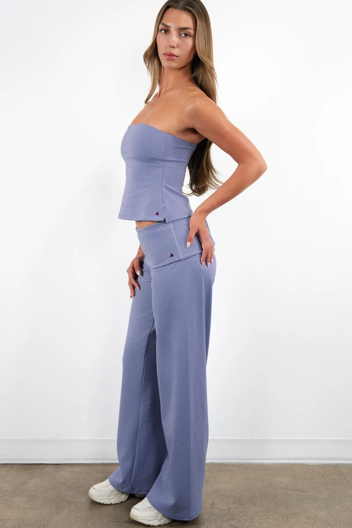 Vitality Microstripe Foldover Pant - Bluebird Microstripe