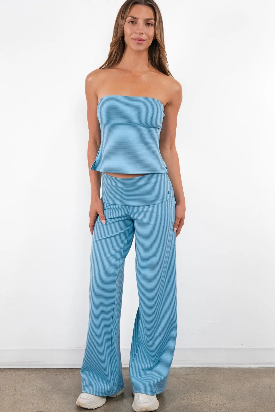 Vitality Microstripe Foldover Pant - Meadow Microstripe