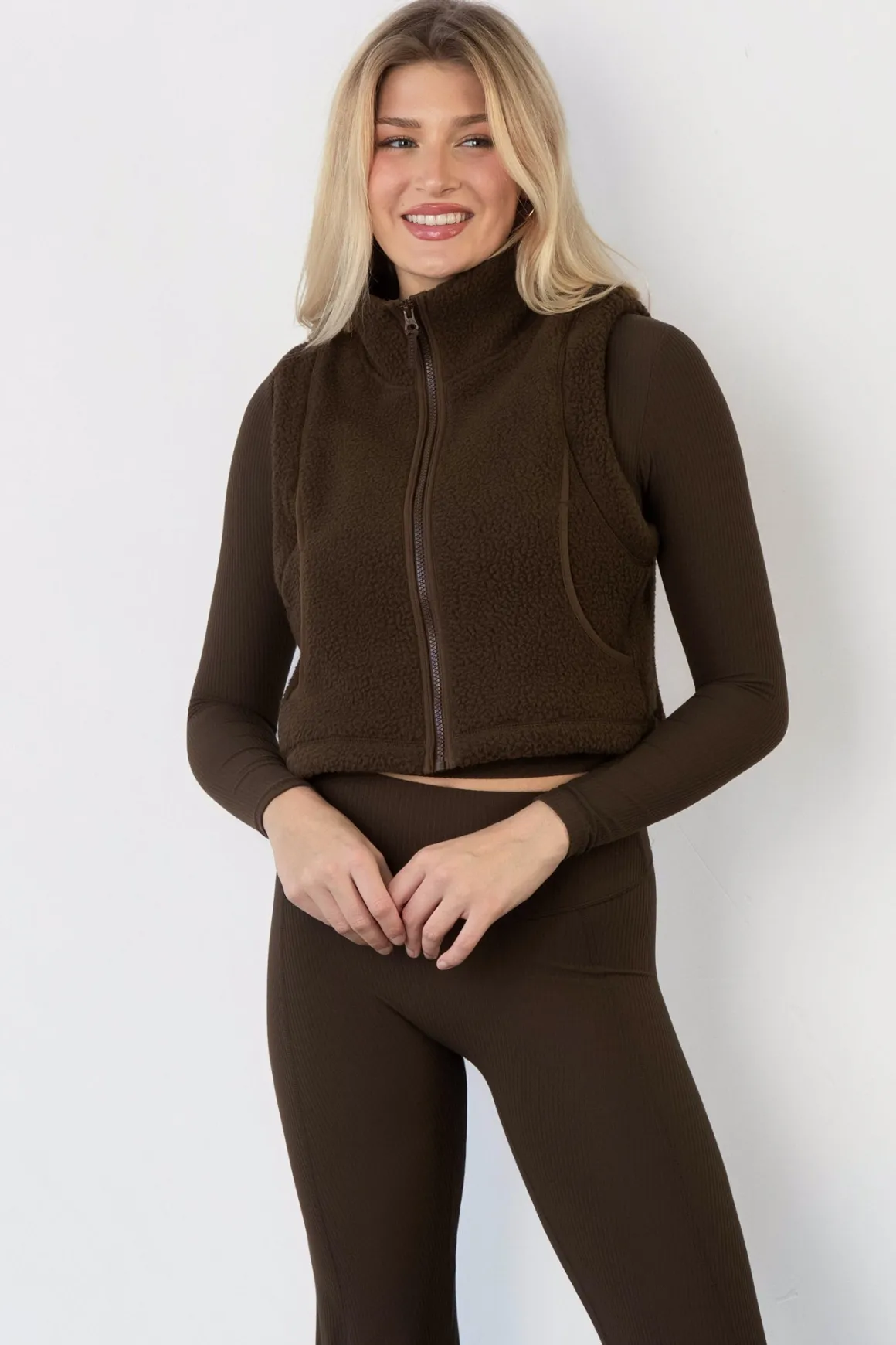 Vitality Polar Fleece Cropped Vest - Toasted Walnut