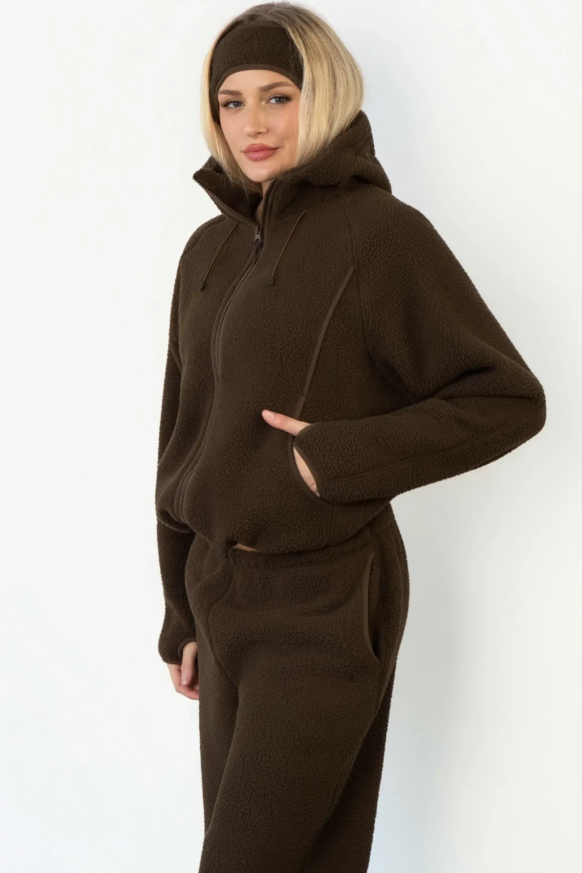 Vitality Polar Fleece Full Zip Hoodie - Toasted Walnut